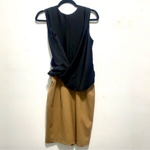 Caravan Camel Tan and Black Sleeveless Dress with Drape Top